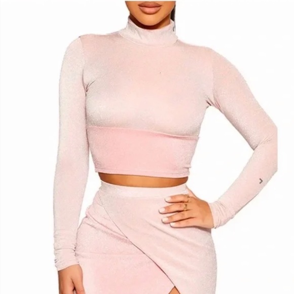 🆕 2/$60 NWT Naked Wardrobe | Long Sleeve Mock Neck Crop Top | Pink Sparkles - Picture 2 of 11